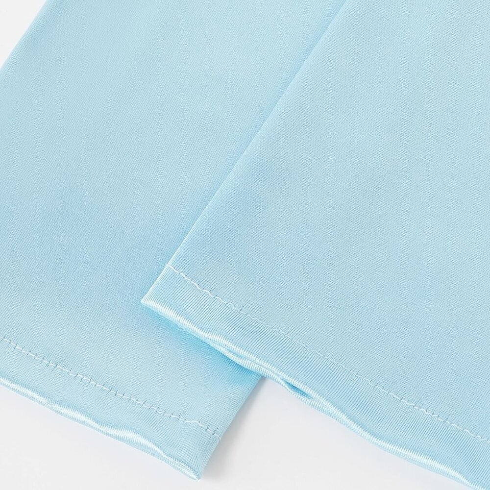 Women's Long Satin Gloves Baby Blue Stretchy Upper Arm Length Costume Design - Picture 4 of 5